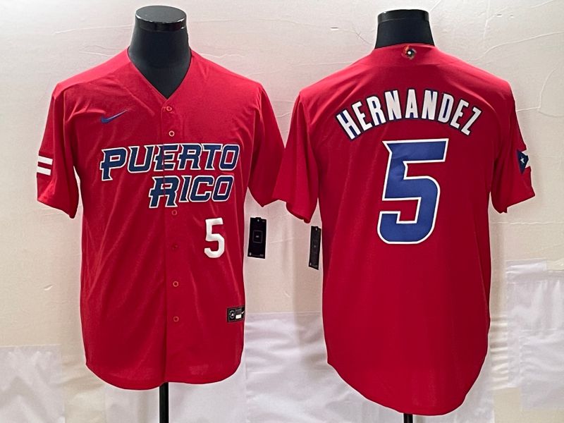 Men 2023 World Cub Puerto Rico #5 Hernandez Red Nike MLB Jersey